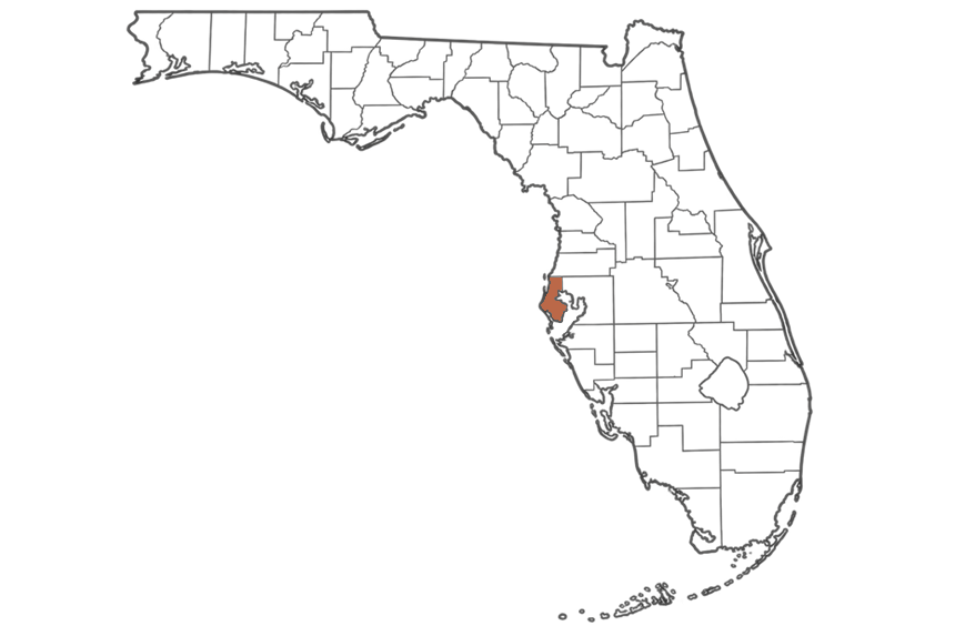 Pinellas County Florida jobs map highlighting Pinellas County