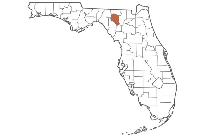Suwannee County Florida jobs map highlighting Suwannee County